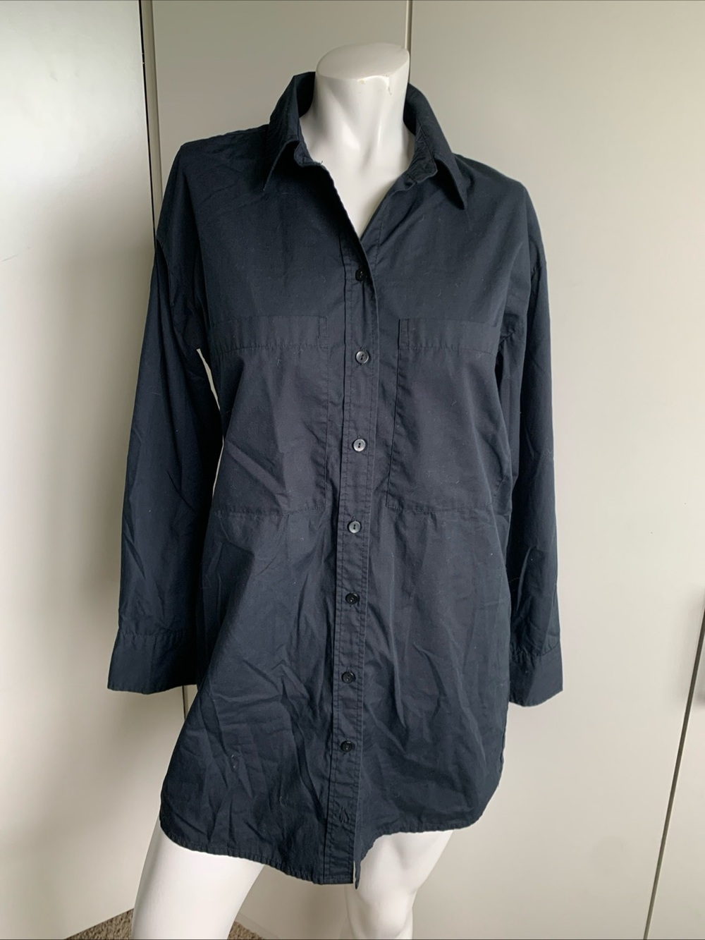 Abercrombie navy blue size XS long sleeve Button-up tunic shirt dress